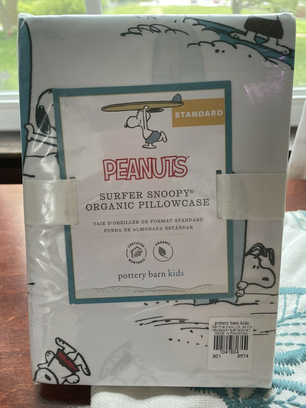 Pottery Barn ORGANIC PEANUTS Snoopy Pillowcase Surf Island cartoon dog teen gift - Fresh Stock Dated October 2025