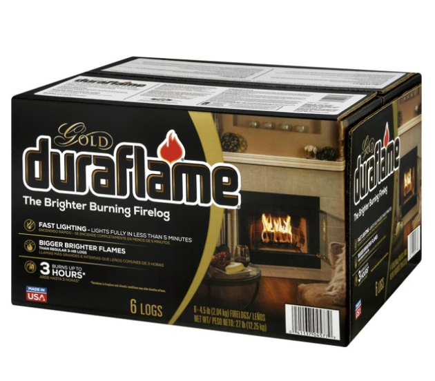 Duraflame Fire Logs 6 Pack - 4.5lb Bright Burning 3 Hour Burn Time Fast Lighting - Fresh Stock Dated October 2025