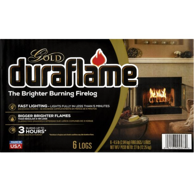 Duraflame Fire Logs 6 Pack - 4.5lb Bright Burning 3 Hour Burn Time Fast Lighting - Fresh Stock Dated October 2025