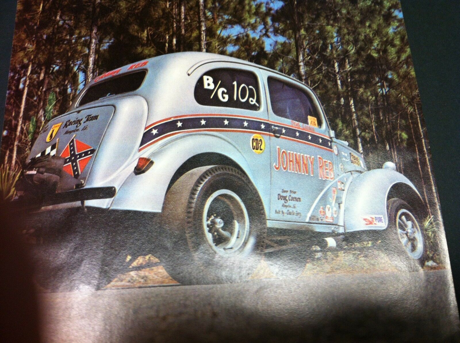 1967 NHRA Johnny Reb Chevy Powered Anglia B/G alterd/decal/embelm/print car ad - Fresh Stock Dated October 2025