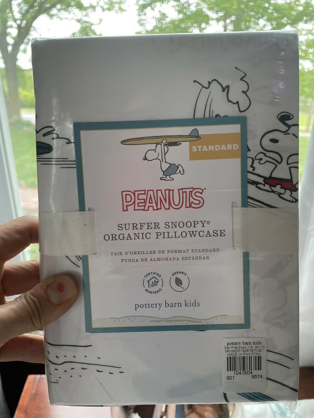 Pottery Barn ORGANIC PEANUTS Snoopy Pillowcase Surf Island cartoon dog teen gift - Fresh Stock Dated October 2025