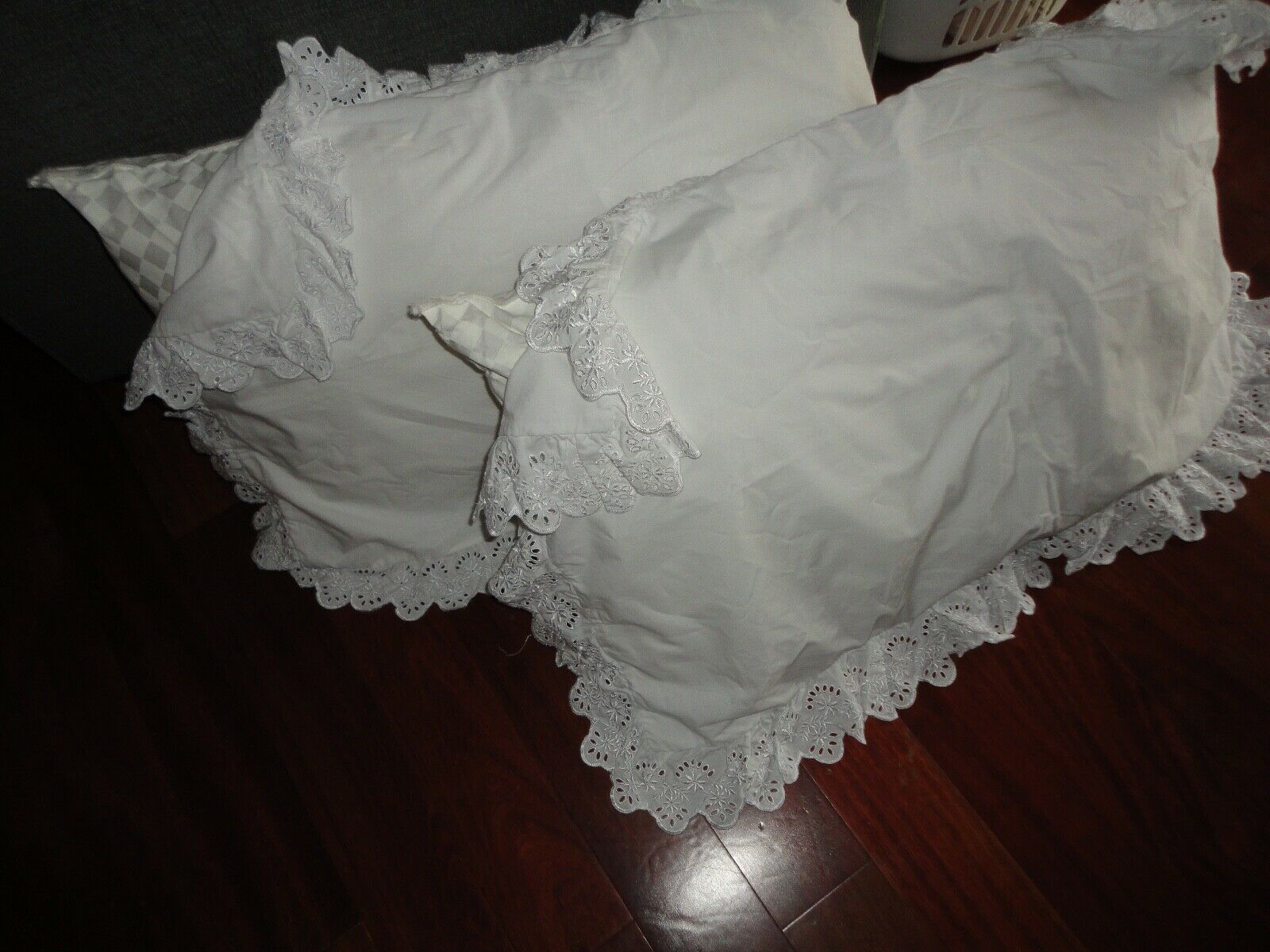 HOME CLASSICS WHITE EYELET EMBROIDERED RUFFLED (2) KING PILLOW SHAMS 20X36 - Fresh Stock Dated October 2025