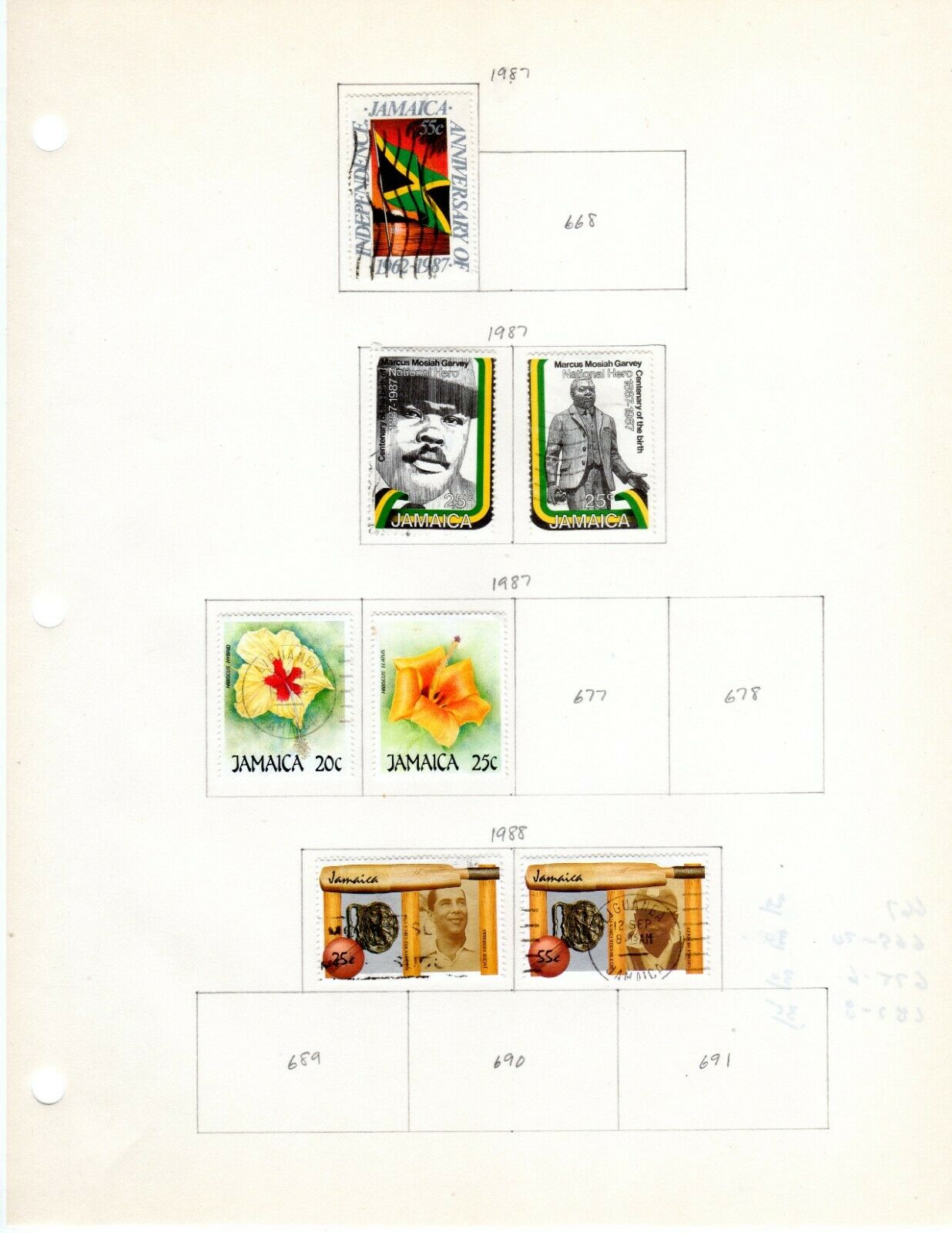 Jamaica Scott 599//688 Mostly Used on 6 Album Pages Issued 1986-1994 - Fresh Stock Dated October 2025