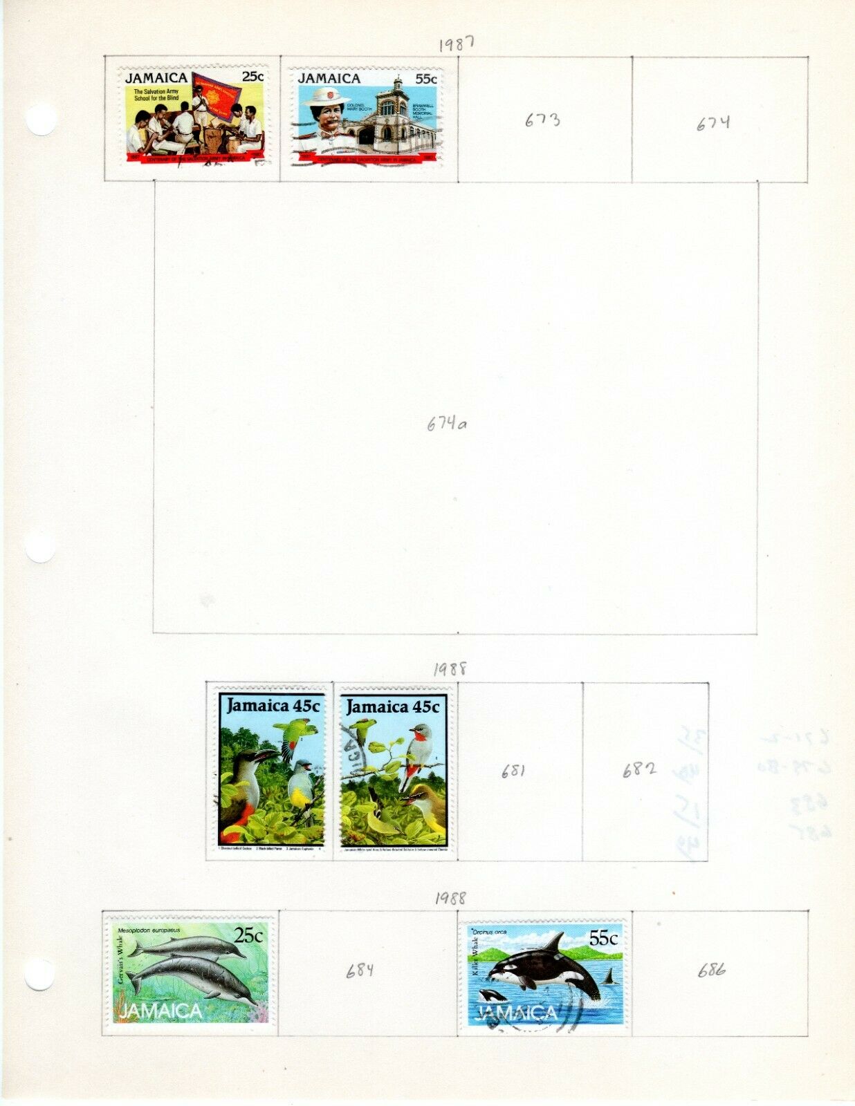 Jamaica Scott 599//688 Mostly Used on 6 Album Pages Issued 1986-1994 - Fresh Stock Dated October 2025