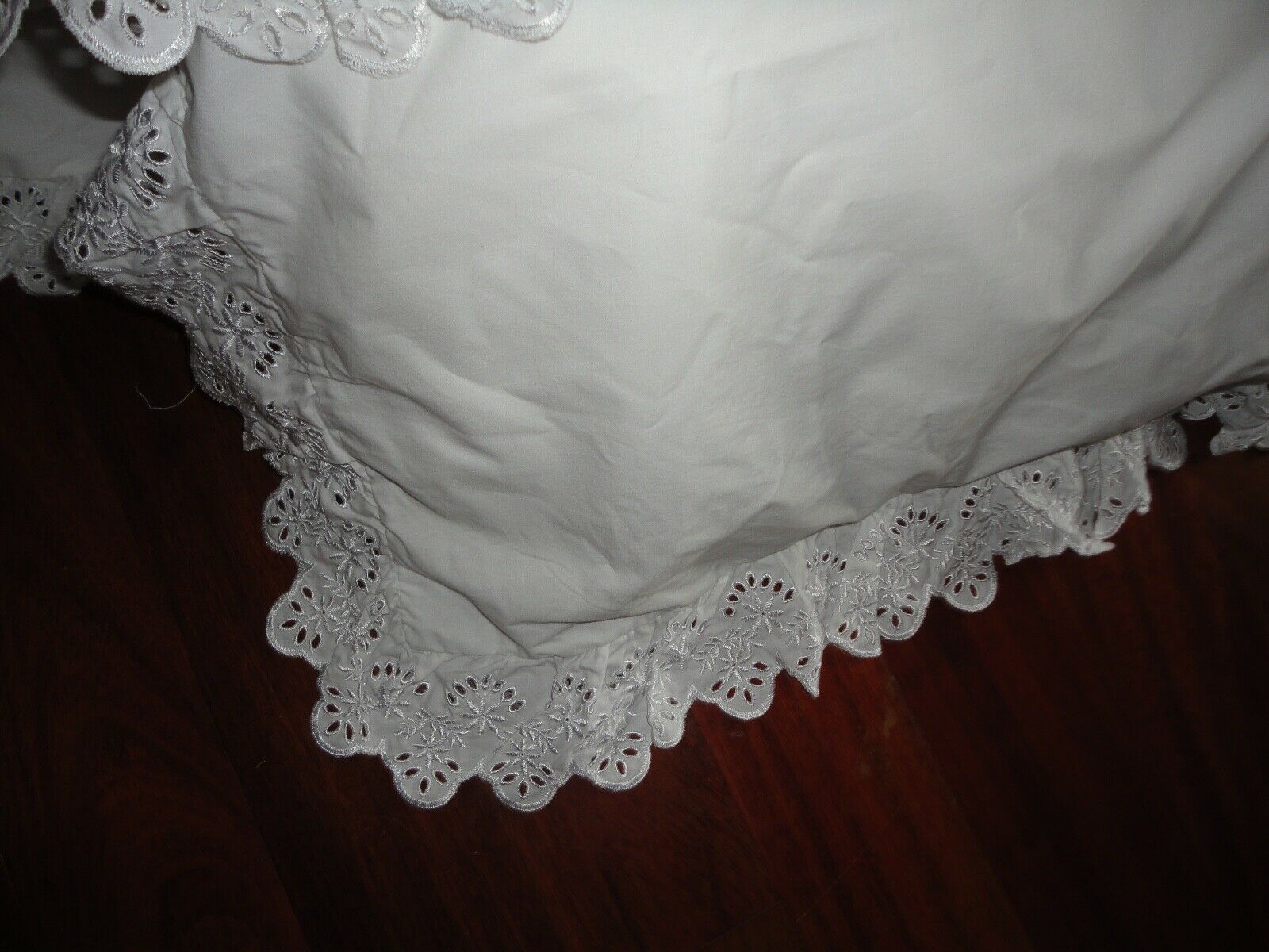 HOME CLASSICS WHITE EYELET EMBROIDERED RUFFLED (2) KING PILLOW SHAMS 20X36 - Fresh Stock Dated October 2025