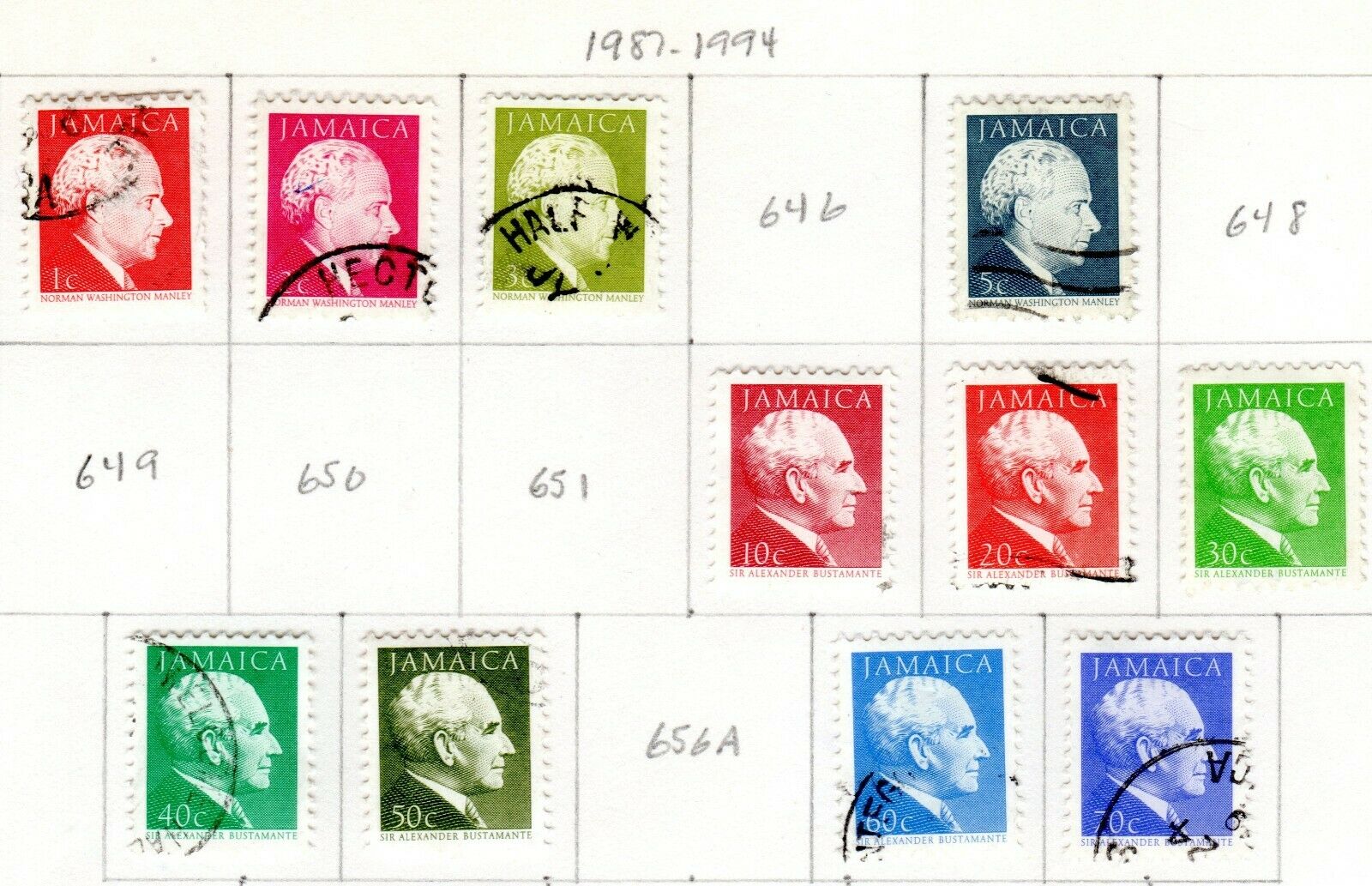 Jamaica Scott 599//688 Mostly Used on 6 Album Pages Issued 1986-1994 - Fresh Stock Dated October 2025