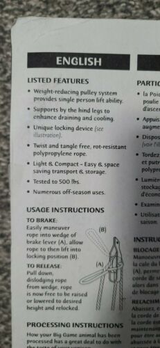 Big Game Treestand Magnum Lift System 500lb Tested Automatic Self-locking Device - Fresh Stock Dated October 2025