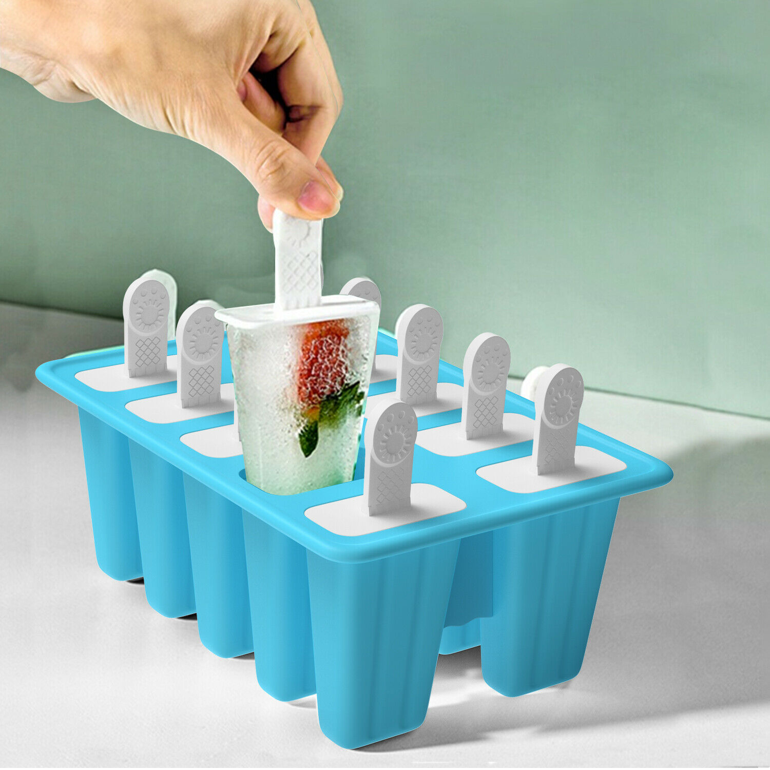 New Silicon 10Cell Ice Cream Mold DIY Frozen Popsicle Kitchen Ice Tray Cover Lid - Fresh Stock Dated October 2025