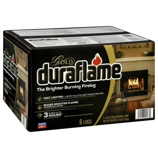 Duraflame Fire Logs 6 Pack - 4.5lb Bright Burning 3 Hour Burn Time Fast Lighting - Fresh Stock Dated October 2025