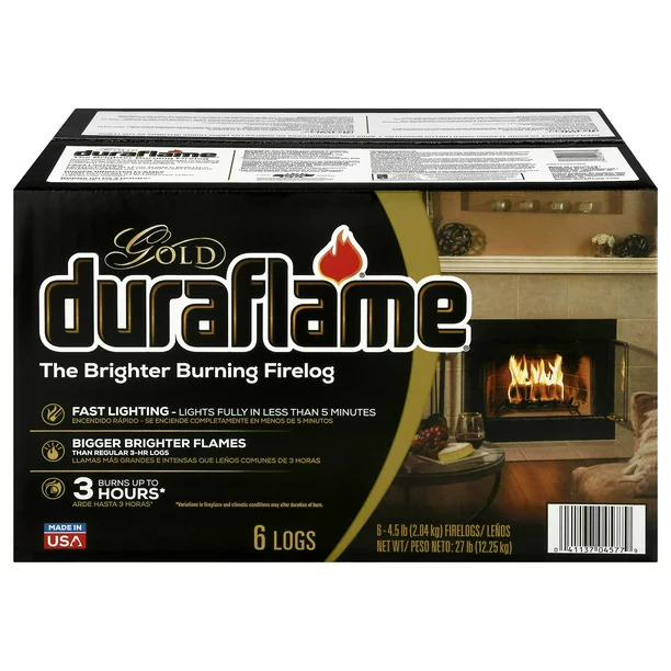 Duraflame Fire Logs 6 Pack - 4.5lb Bright Burning 3 Hour Burn Time Fast Lighting - Fresh Stock Dated October 2025