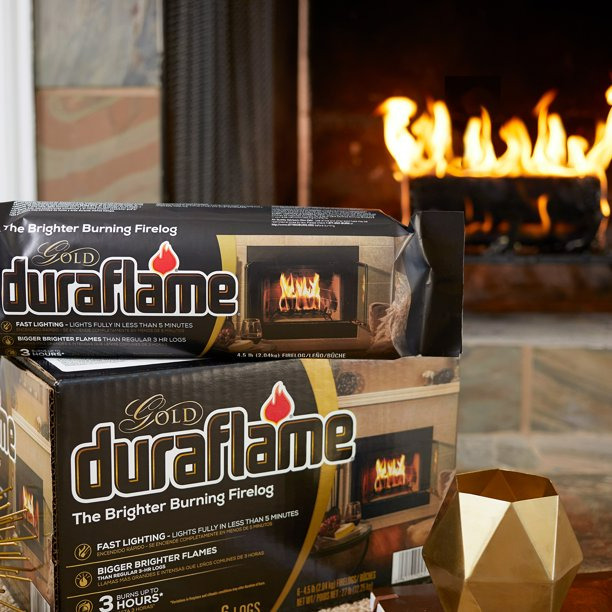 Duraflame Fire Logs 6 Pack - 4.5lb Bright Burning 3 Hour Burn Time Fast Lighting - Fresh Stock Dated October 2025