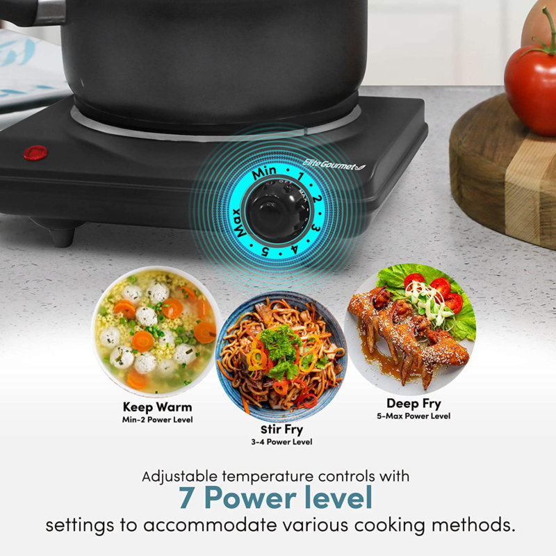 Elite Gourmet Single Electric Flat Cast Iron Heating Plate Burner Power Indicato - Fresh Stock Dated October 2025
