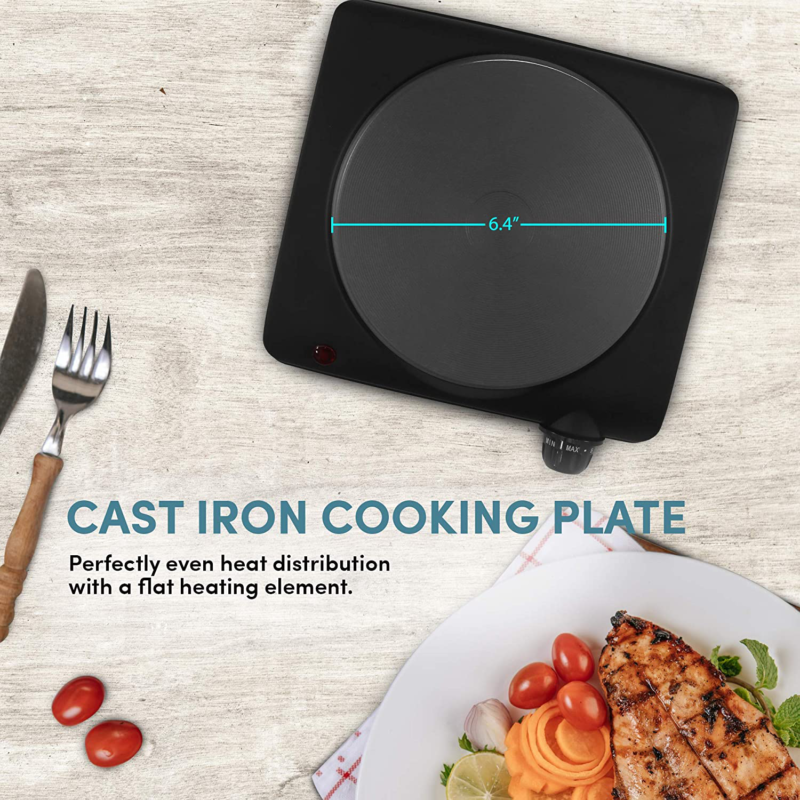 Elite Gourmet Single Electric Flat Cast Iron Heating Plate Burner Power Indicato - Fresh Stock Dated October 2025