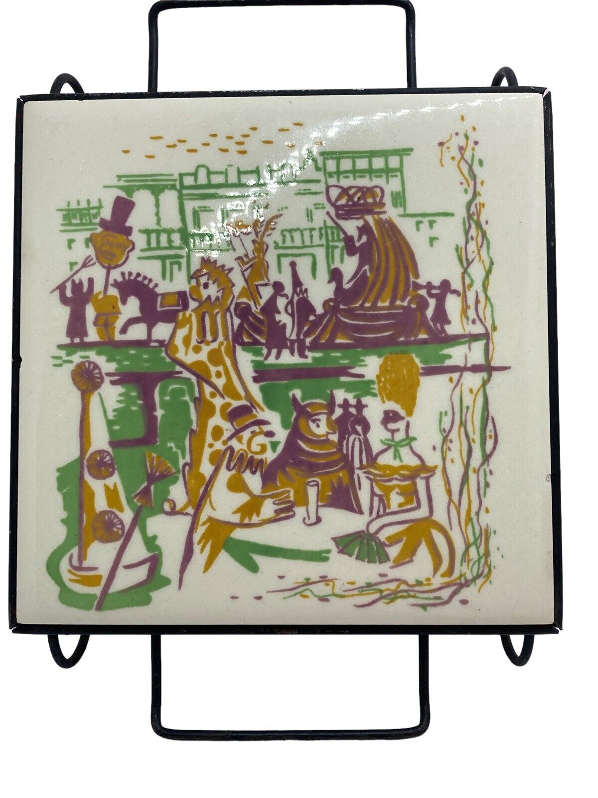 Vintage MCM Electric Food Warmer Ceramic Tile Mardi Gras Design Hot Plate Noplug - Fresh Stock Dated October 2025