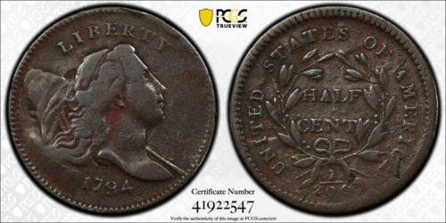 1794 C-4a R-3 Sm Edge Letters Liberty Cap Half Cent Coin 1/2c - Fresh Stock Dated October 2025