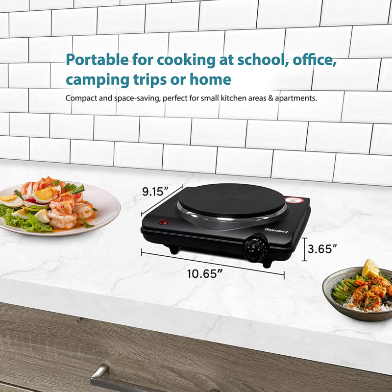 Elite Gourmet Single Electric Flat Cast Iron Heating Plate Burner Power Indicato - Fresh Stock Dated October 2025