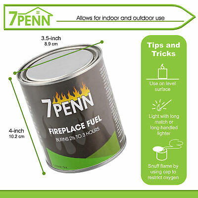 7Penn Gel Fireplace Fuel Cans, 13oz - 12Pk Fire Pit Gel Fuel Cans for Fireplace - Fresh Stock Dated October 2025