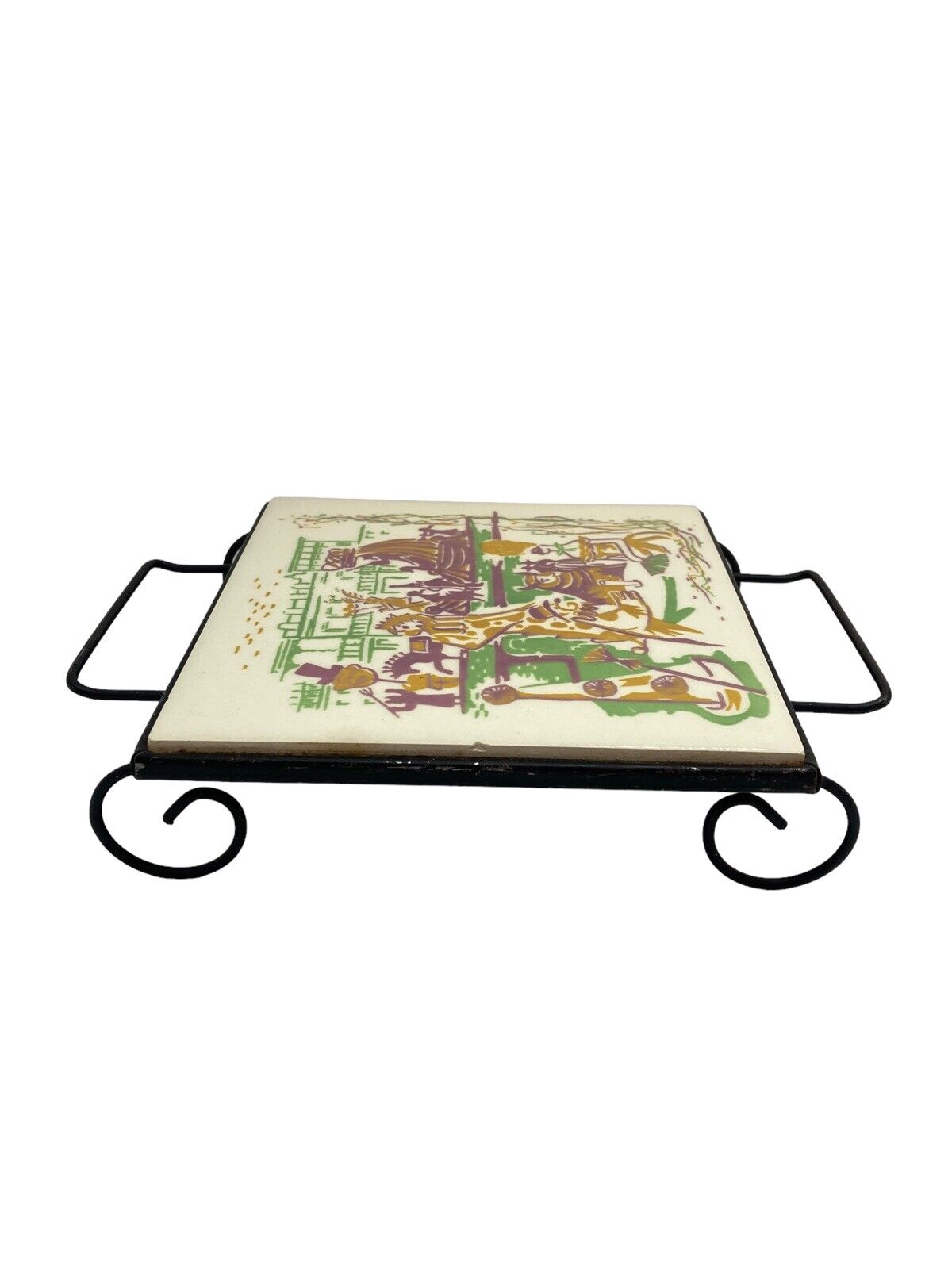 Vintage MCM Electric Food Warmer Ceramic Tile Mardi Gras Design Hot Plate Noplug - Fresh Stock Dated October 2025