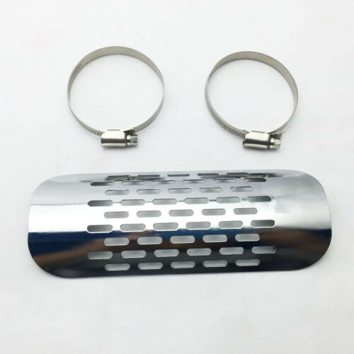 Motorcycle Chrome Exhaust Muffler Pipe Heat Shield Cover Heel Guard Universal #K - Fresh Stock Dated October 2025