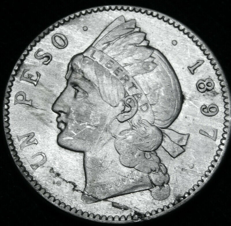 1897 One Peso  Large Silver Coin of Dominican Republic  1897  A47-458 - Fresh Stock Dated October 2025