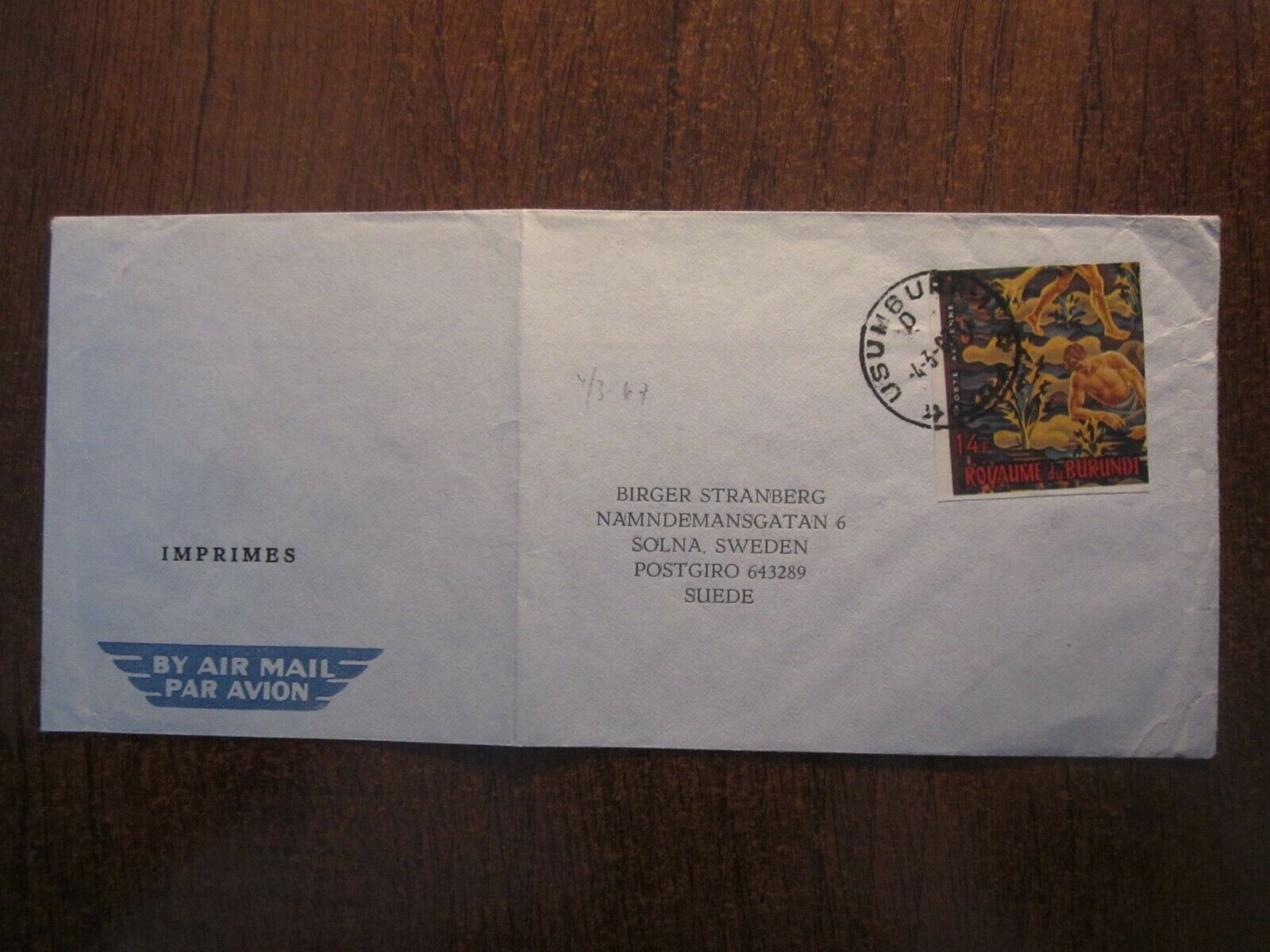 1967 BURUNDI COVER - Fresh Stock Dated October 2025