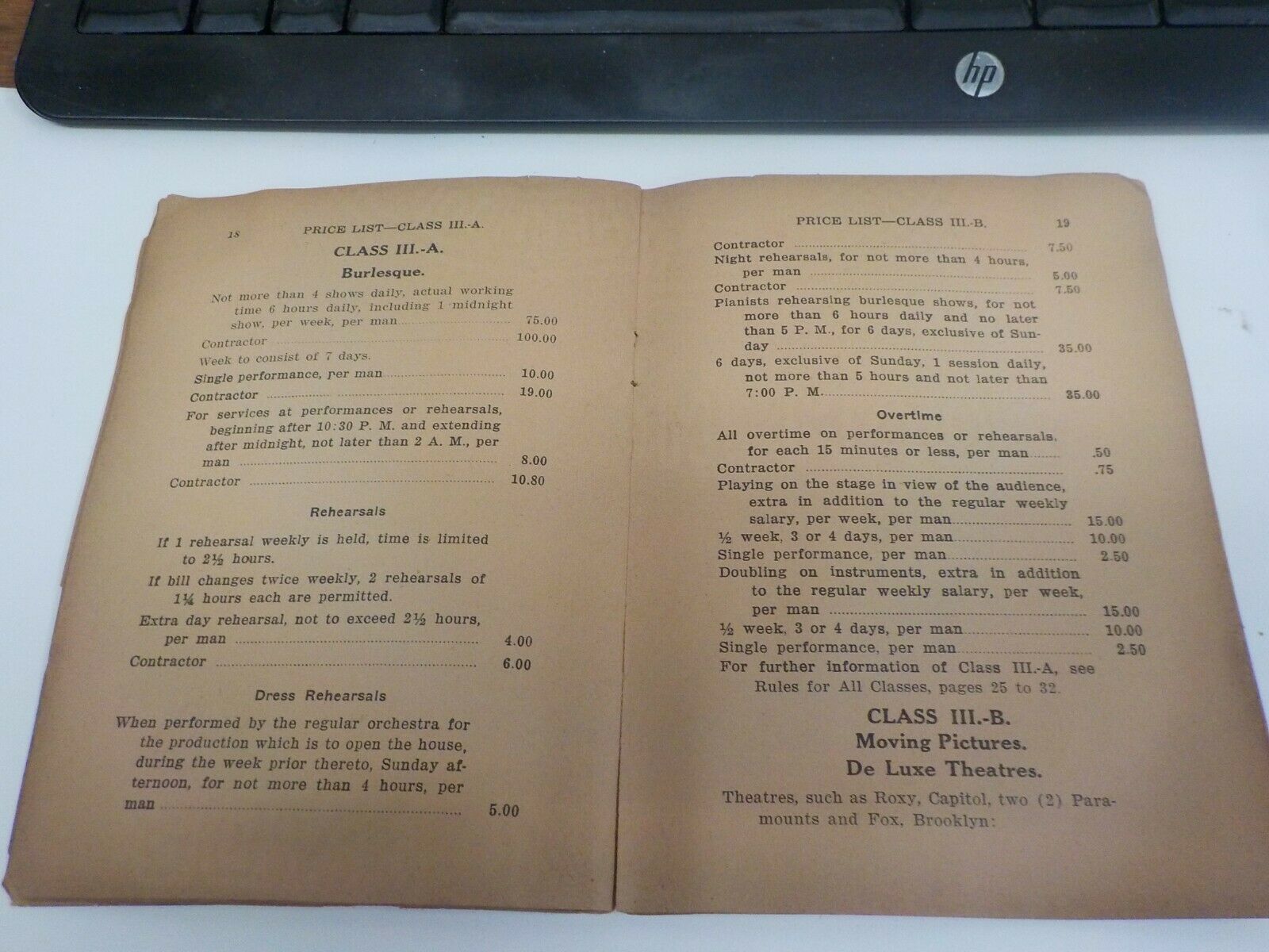 RARE 1930S THEATRICAL PRICE LIST THEATERS GRAND OPERA LOCAL 802 NYC AMR FED - Fresh Stock Dated October 2025