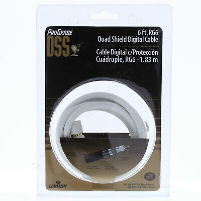 Leviton White Gold Plated Coaxial RG6 Quad Shield Digital Cable 6 Ft 40871-6W - Fresh Stock Dated October 2025