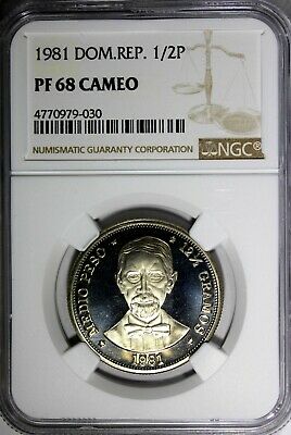 Dominican Republic PROOF 1981 1/2 Peso NGC PF68 CAMEO TOP GRADED BY NGC  KM# 52 - Fresh Stock Dated October 2025