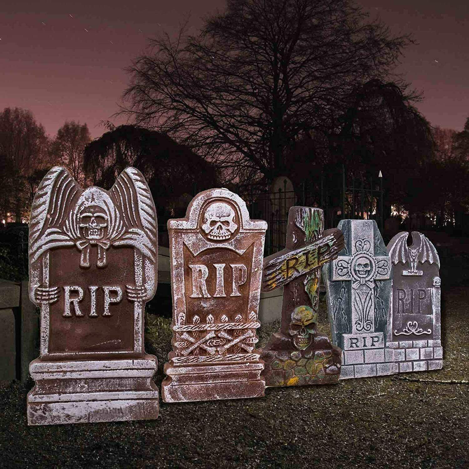 Halloween Foam RIP Graveyard Tombstones Headstone Decorations Metal Stakes 5Pack - Fresh Stock Dated October 2025