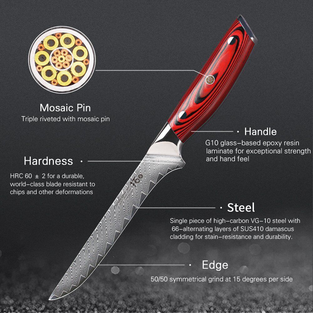 6Pcs TURWHO Boning Santoku Slicing Chef Knives Japanese VG10 Damascus Block Set - Fresh Stock Dated October 2025