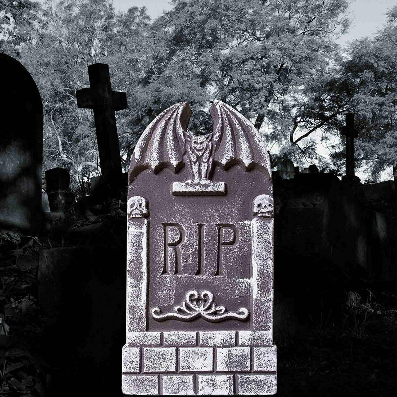 Halloween Foam RIP Graveyard Tombstones Headstone Decorations Metal Stakes 5Pack - Fresh Stock Dated October 2025