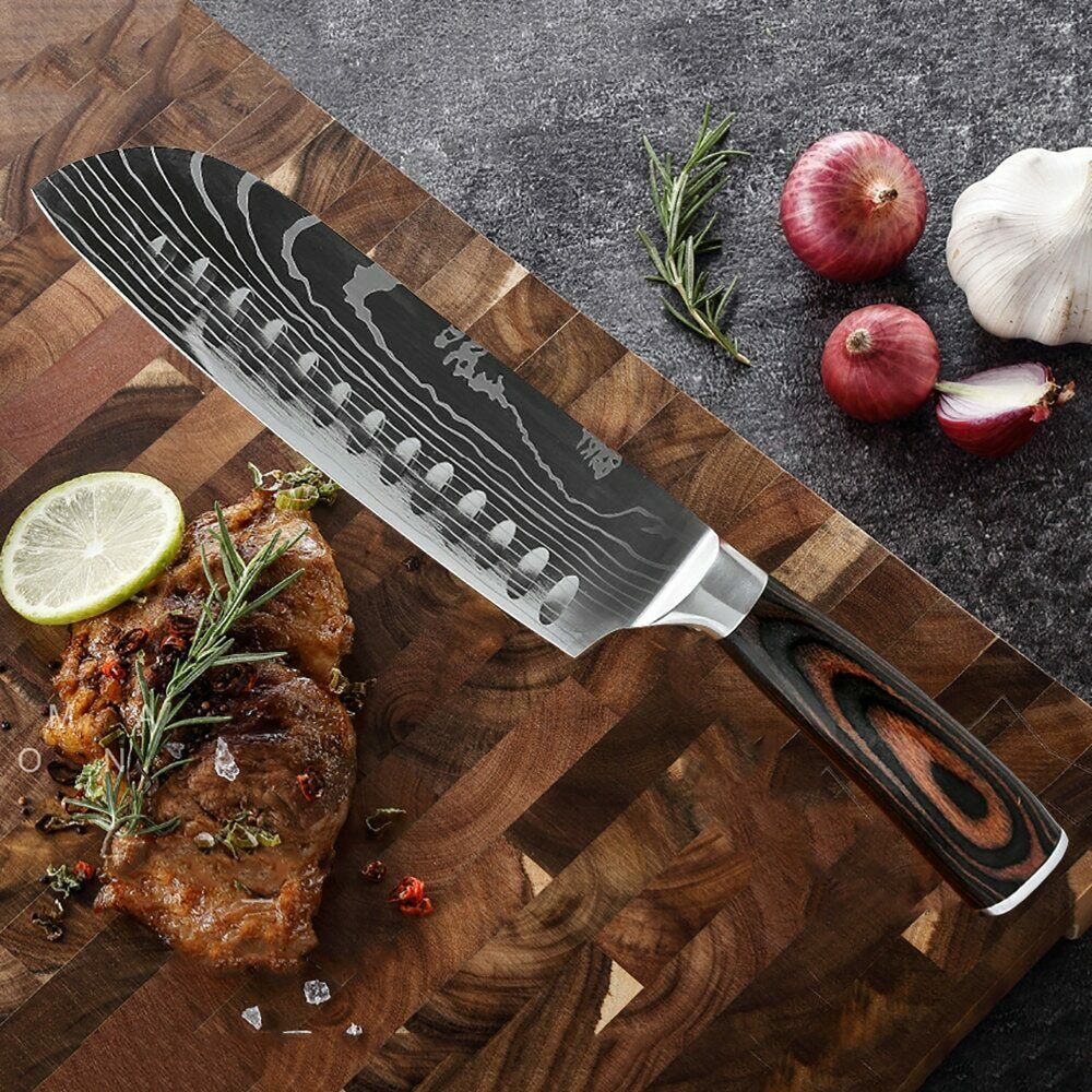 6 Pcs Kitchen Cook Knives Set Japanese Damascus Style Stainless Steel Chef Knife - Fresh Stock Dated October 2025