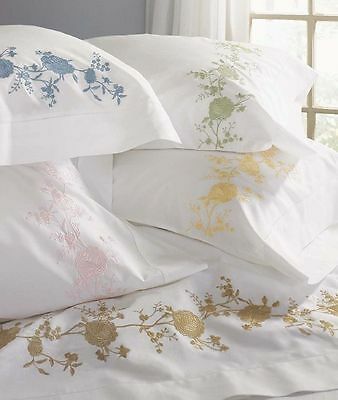 SFERRA ROSINA PERCALE 2 STANDARD PILLOWCASES BLUE FLOWER ROSES EMBROIDERED ITALY - Fresh Stock Dated October 2025