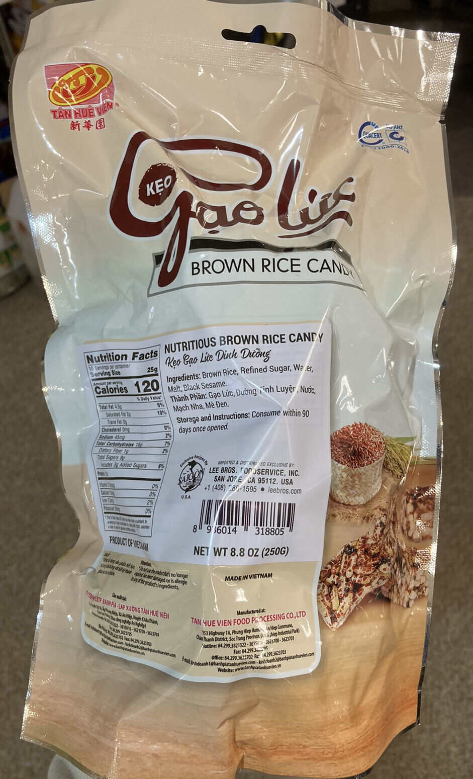 Tân Huê Viên Kẹo Gạo Lức Brown Rice Snack 250g Thơm Ngon, Không Ngọt - Fresh Stock Dated October 2025