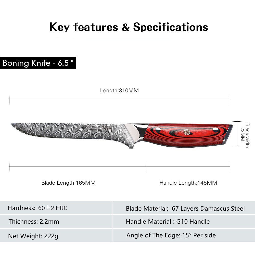 6Pcs TURWHO Boning Santoku Slicing Chef Knives Japanese VG10 Damascus Block Set - Fresh Stock Dated October 2025