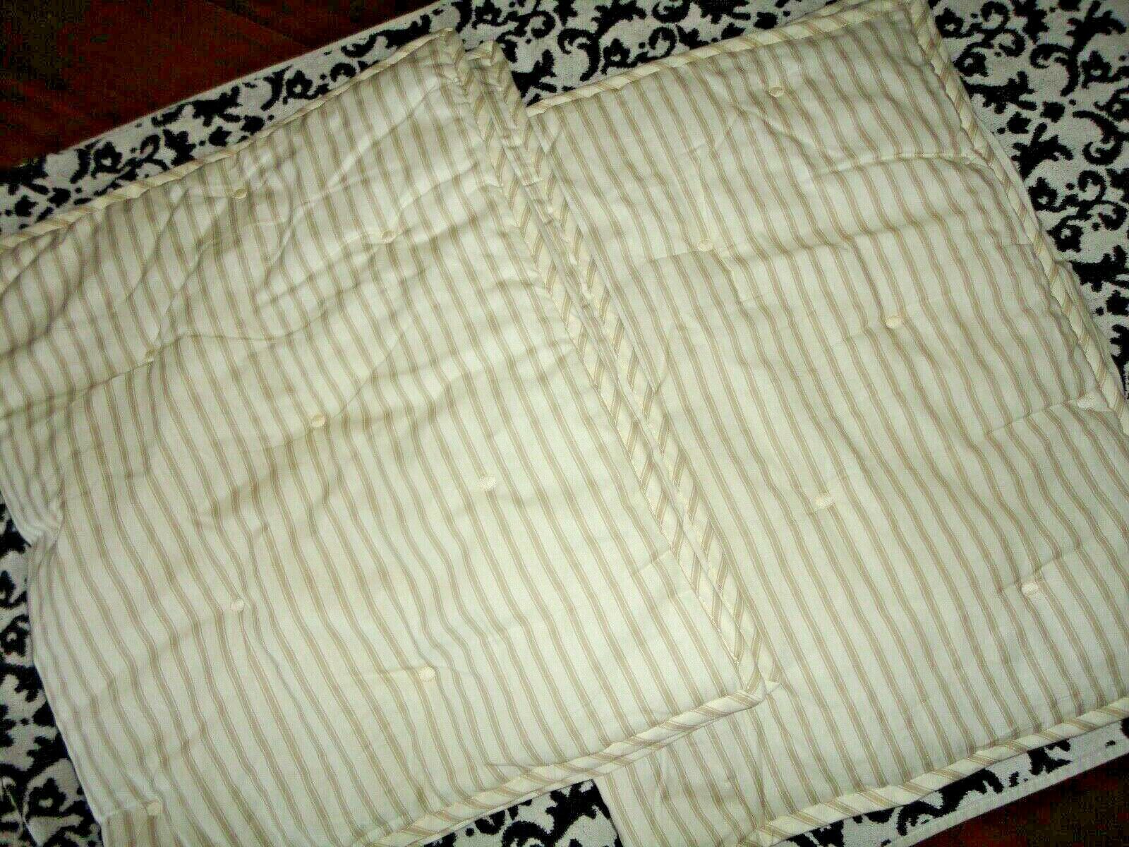 COASTAL LIVING TAN WHITE TUFT BUTTON TICKING STRIPES (2) KING PILLOW SHAMS 20X36 - Fresh Stock Dated October 2025