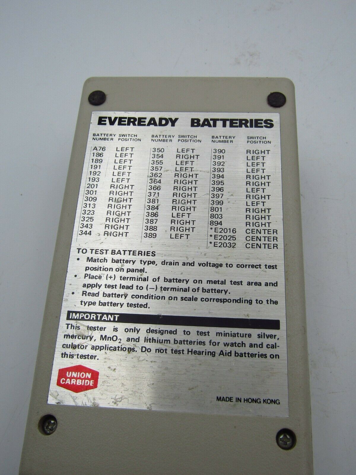 EVEREADY WATCH CALCULATOR BATTERY TESTER & ENERGIZER BATTERY SIZE CHECKER w2 - Fresh Stock Dated October 2025