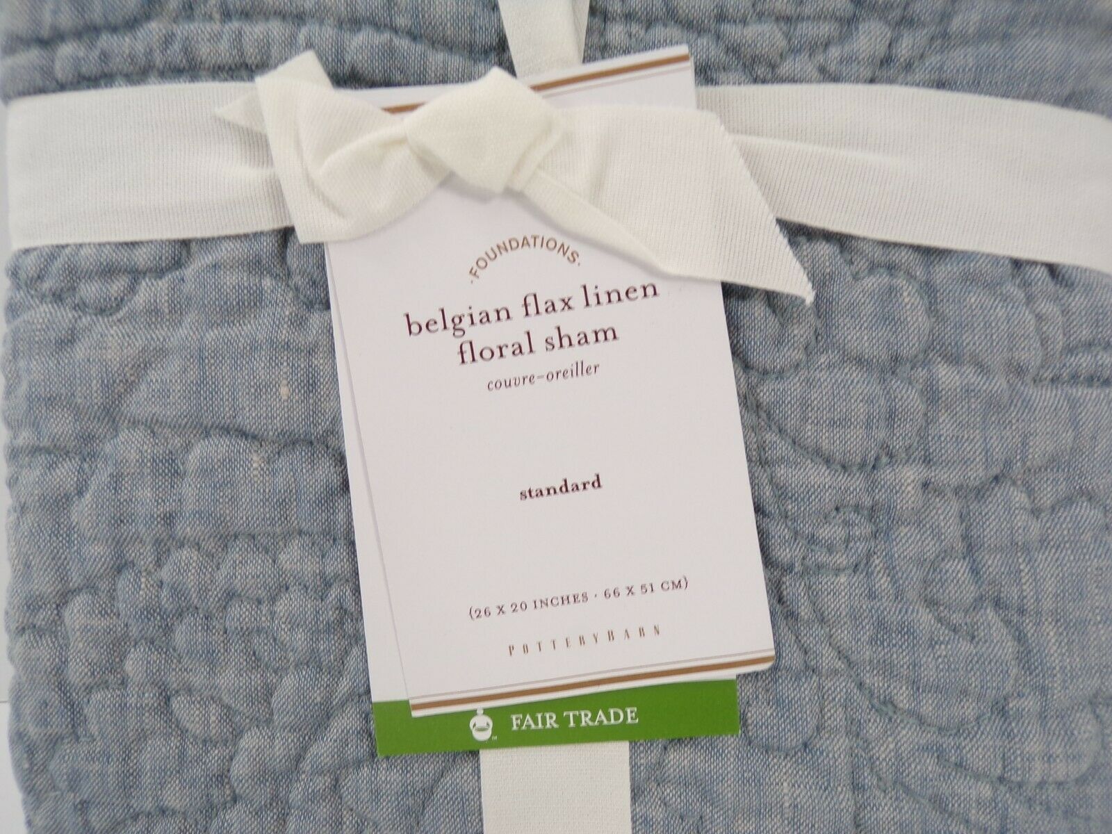 Pottery Barn Belgian Flax Linen Floral Stitch Sham Standard Chambray Flax #8180 - Fresh Stock Dated October 2025