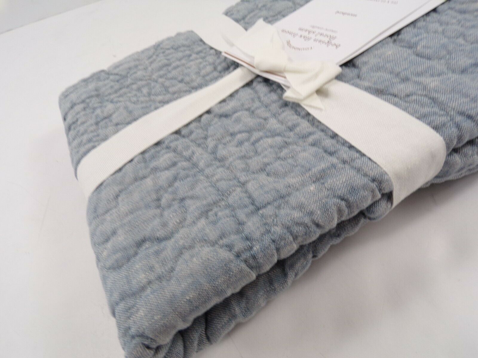 Pottery Barn Belgian Flax Linen Floral Stitch Sham Standard Chambray Flax #8180 - Fresh Stock Dated October 2025