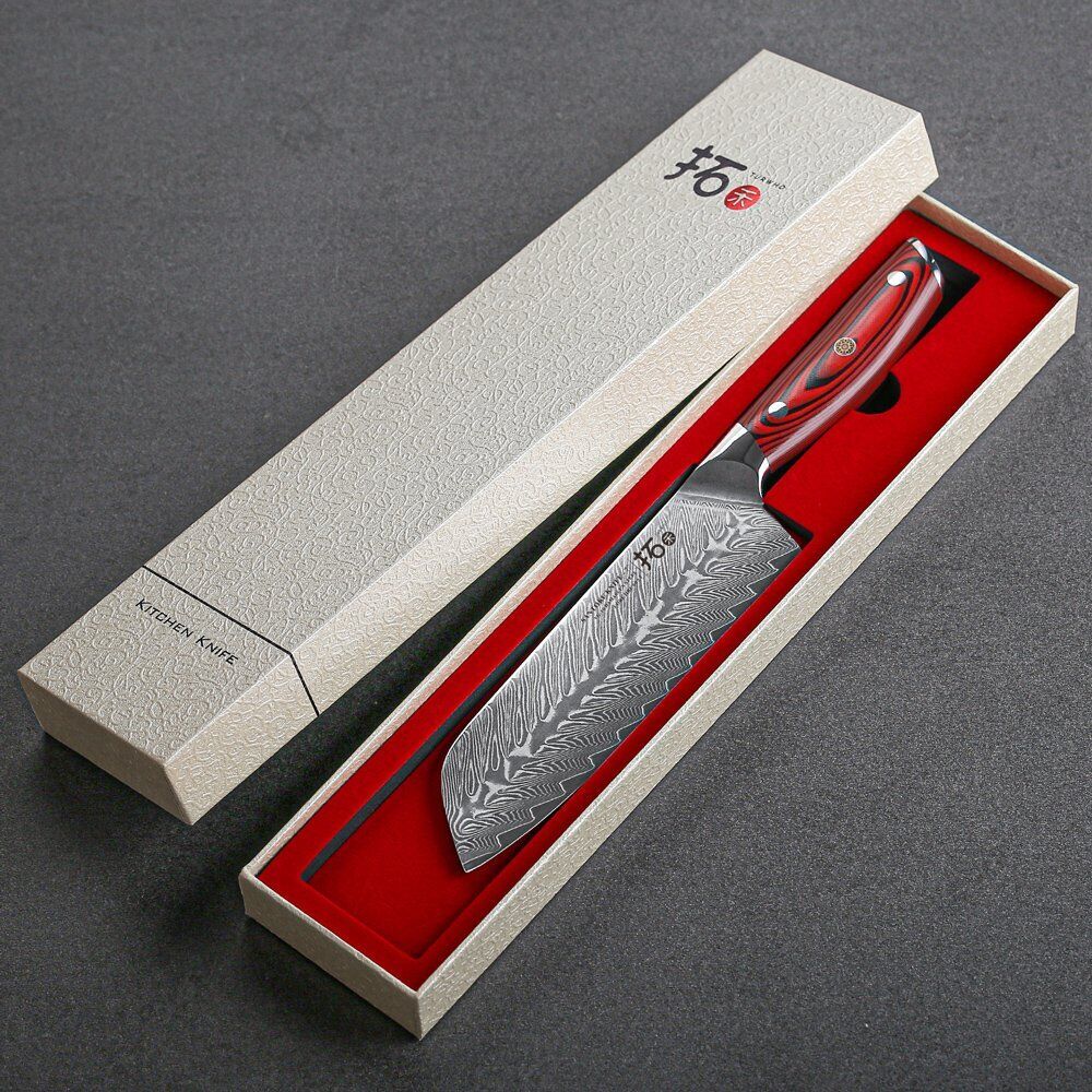 TURWHO 7inch Santoku Knife Japanese VG10 Damascus Steel Kitchen Chopper Knife - Fresh Stock Dated October 2025