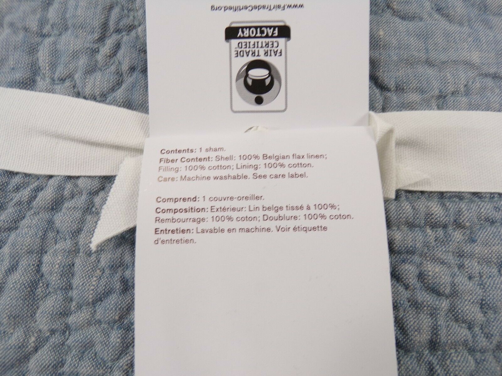 Pottery Barn Belgian Flax Linen Floral Stitch Sham Standard Chambray Flax #8180 - Fresh Stock Dated October 2025