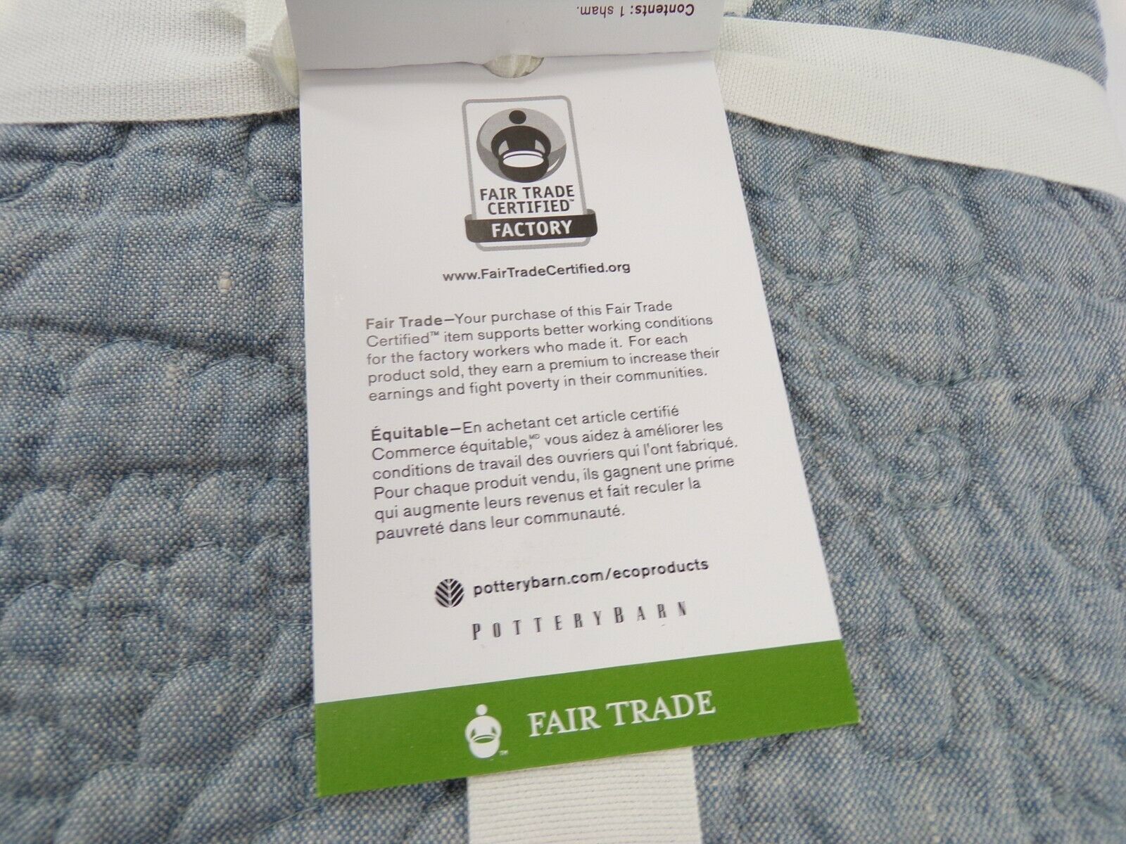 Pottery Barn Belgian Flax Linen Floral Stitch Sham Standard Chambray Flax #8180 - Fresh Stock Dated October 2025