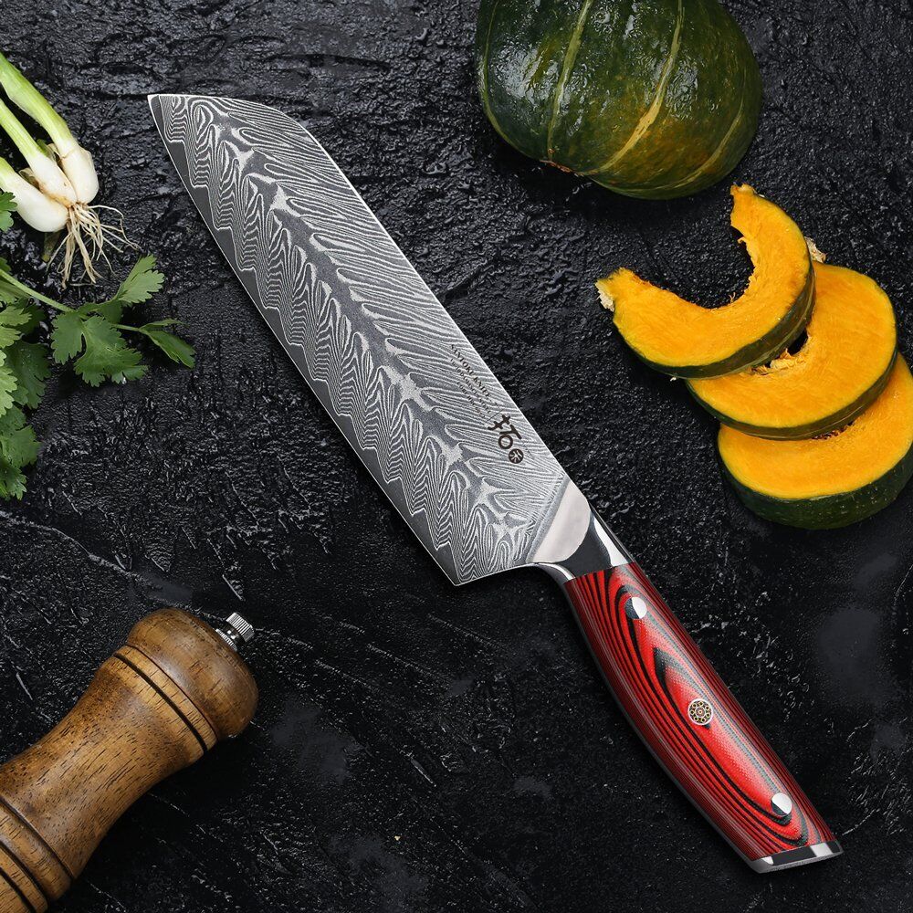 TURWHO 7inch Santoku Knife Japanese VG10 Damascus Steel Kitchen Chopper Knife - Fresh Stock Dated October 2025