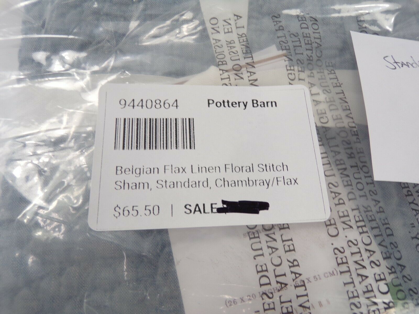 Pottery Barn Belgian Flax Linen Floral Stitch Sham Standard Chambray Flax #8180 - Fresh Stock Dated October 2025