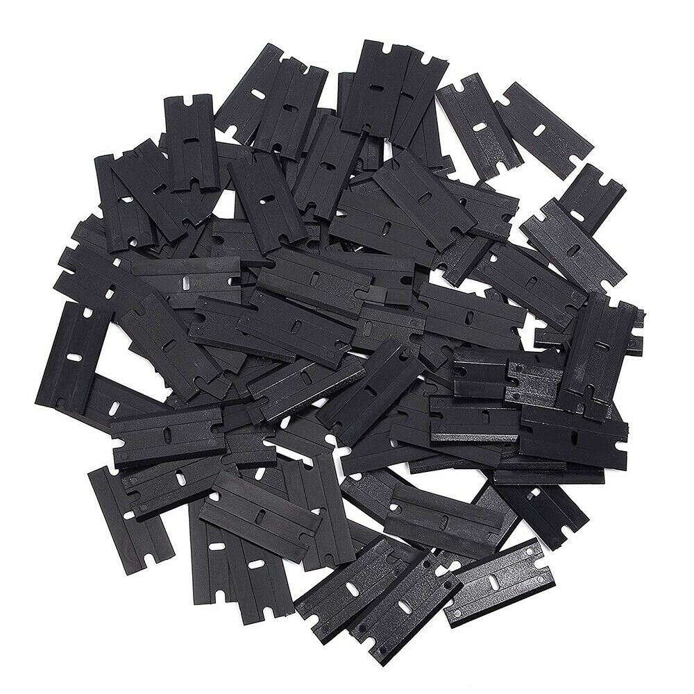 100 Pcs Plastic Razor Blades & 2 Razor Scraper Double Edged Sticker Removal Tool - Fresh Stock Dated October 2025
