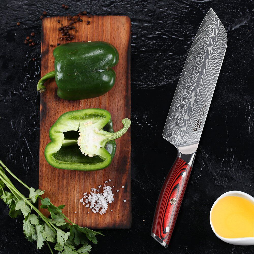 TURWHO 7inch Santoku Knife Japanese VG10 Damascus Steel Kitchen Chopper Knife - Fresh Stock Dated October 2025