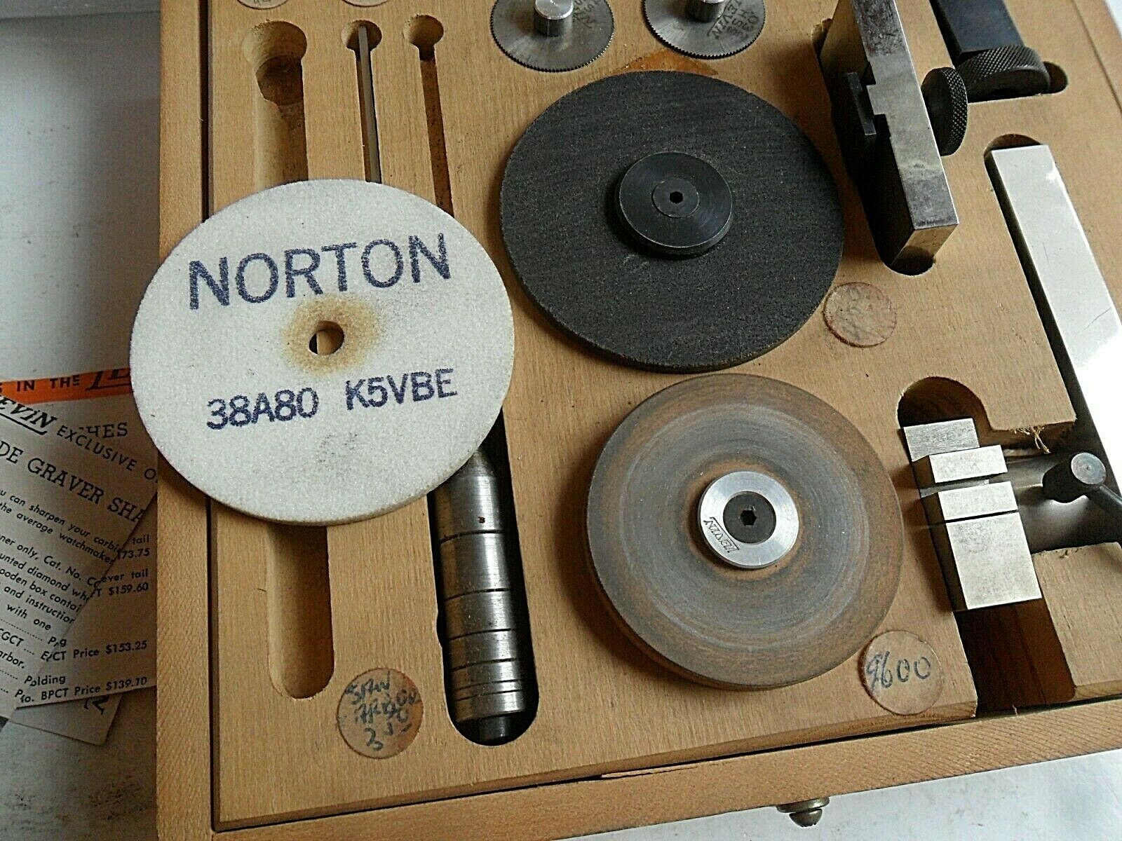 Vintage 1950's Levin Watch Lathe Grinding Tool Kit Set 4 Watchmaker w/ Wood Box - Fresh Stock Dated October 2025