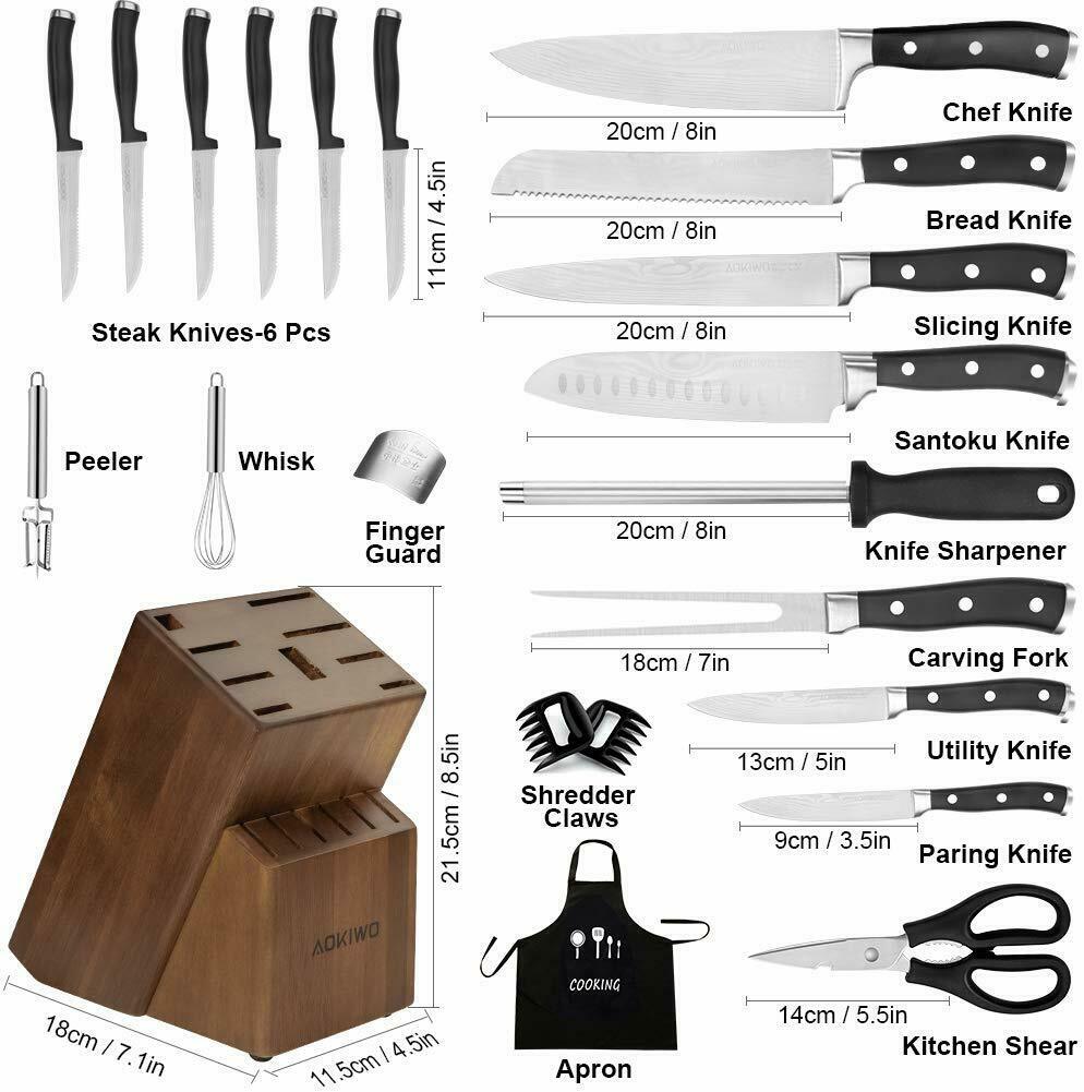 Knife Set, 21-Piece Kitchen Knife Set with Block Wooden German Stainless Steel - Fresh Stock Dated October 2025
