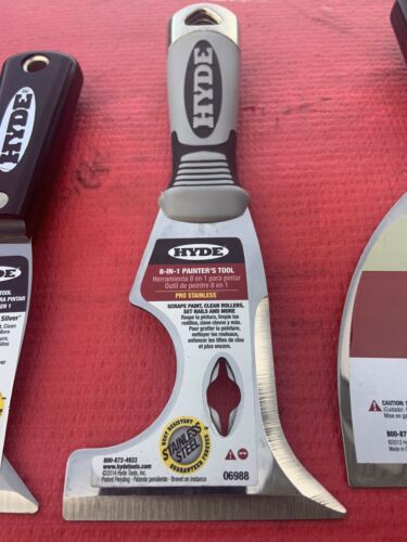 NEW HYDE TOOLS 06988,02970,02750 STAINLESS STEEL 8 IN 1 PAINTERS TOOL SCRAPER + - Fresh Stock Dated October 2025