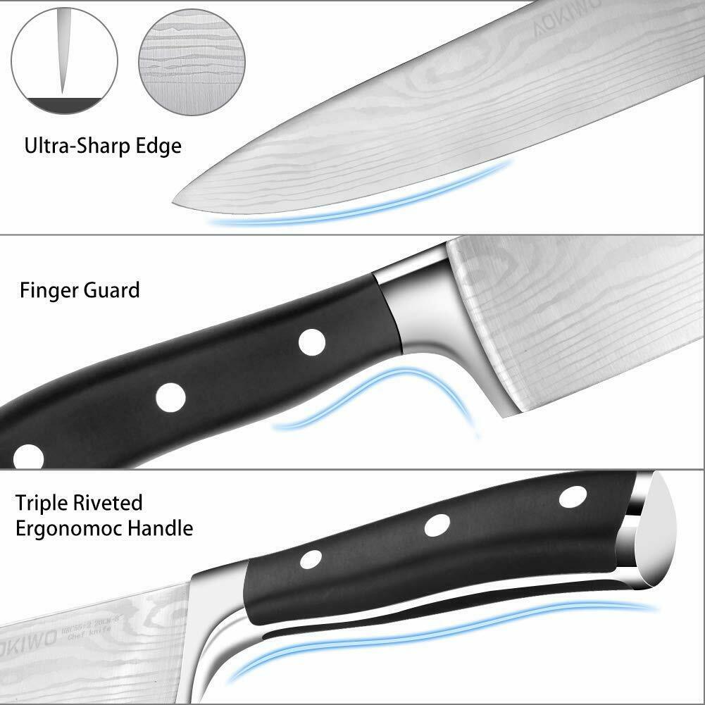 Knife Set, 21-Piece Kitchen Knife Set with Block Wooden German Stainless Steel - Fresh Stock Dated October 2025
